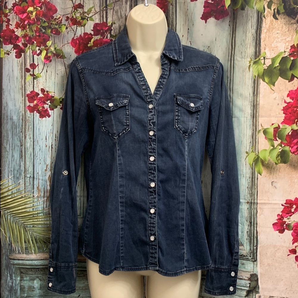 Buffalo Trixie Pearl Snap Western Style Stretch Denim Shirt